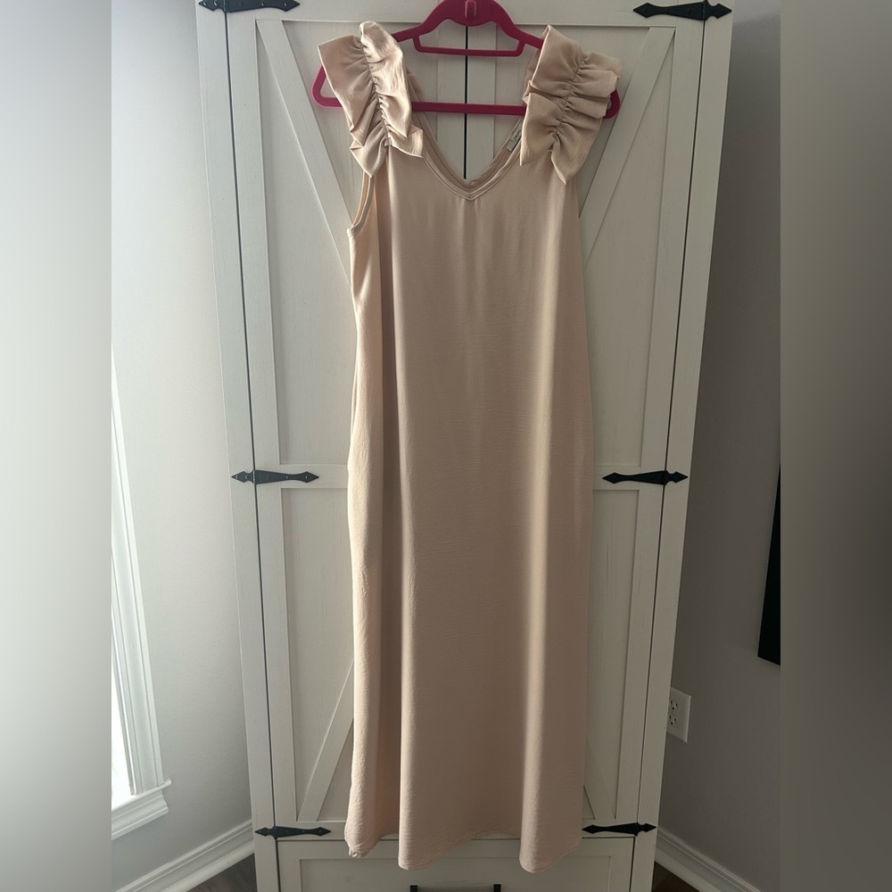 JODIFL Ruffled Cream Maxi Dress